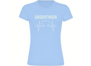 4068859273859 - multifanshop® Damen T-Shirt - Argentinien - Herzschlag - Druck weiß