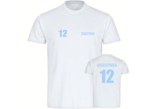 4068859274269 - multifanshop Kinder T-Shirt - Argentinien - Trikot Nummer 12 - Druck hellblau - Kind