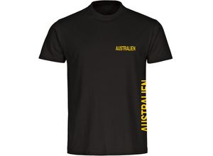 4068859275600 - multifanshop® Herren T-Shirt - Australien - Brust & Seite - Druck gelb