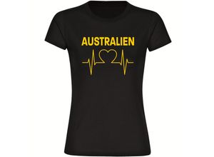 4068859277673 - multifanshop Damen T-Shirt - Australien - Herzschlag - Druck gelb - Frauen