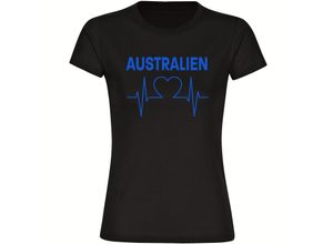 4068859277710 - multifanshop Damen T-Shirt - Australien - Herzschlag - Druck blau - Frauen