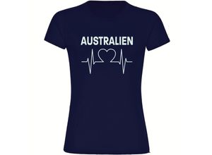 4068859277789 - multifanshop® Damen T-Shirt - Australien - Herzschlag - Druck weiß