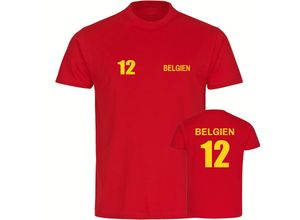 4068859281458 - multifanshop Herren T-Shirt - Belgien - Trikot Nummer 12 - Druck gelb - Männer