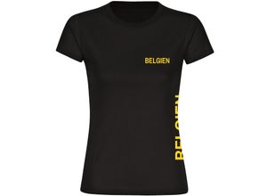 4068859282042 - multifanshop Damen T-Shirt - Belgien - Brust & Seite - Druck gelb - Frauen