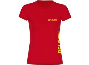 4068859282134 - multifanshop® Damen T-Shirt - Belgien - Brust & Seite - Druck gelb