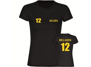 4068859282264 - multifanshop® Damen T-Shirt - Belgien - Trikot 12 - Druck gelb