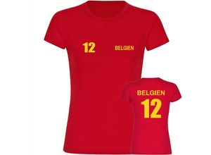 4068859282295 - multifanshop Damen T-Shirt - Belgien - Trikot Nummer 12 - Druck gelb - Frauen