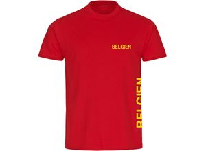 4068859282875 - multifanshop® Kinder T-Shirt - Belgien - Brust & Seite - Druck gelb