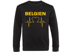 4068859284305 - multifanshop® Sweatshirt - Belgien - Herzschlag - Druck gelb