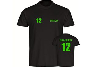 4068859284640 - multifanshop Herren T-Shirt - Brasilien - Trikot Nummer 12 - Druck gelb - Männer