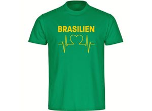 4068859285395 - multifanshop Herren T-Shirt - Brasilien - Herzschlag - Druck gelb - Männer