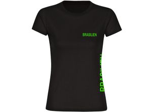 4068859285760 - multifanshop Damen T-Shirt - Brasilien - Brust & Seite - Druck gelb - Frauen