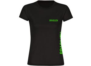 4068859285791 - multifanshop Damen T-Shirt - Brasilien - Brust & Seite - Druck gelb - Frauen