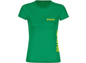 4068859285876 - multifanshop Damen T-Shirt - Brasilien - Brust & Seite - Druck gelb - Frauen