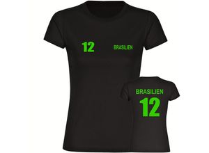 4068859286002 - multifanshop Damen T-Shirt - Brasilien - Trikot Nummer 12 - Druck gelb - Frauen
