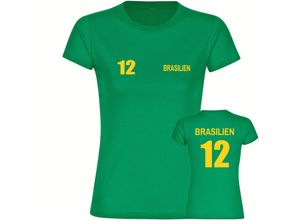 4068859286095 - multifanshop Damen T-Shirt - Brasilien - Trikot Nummer 12 - Druck gelb - Frauen