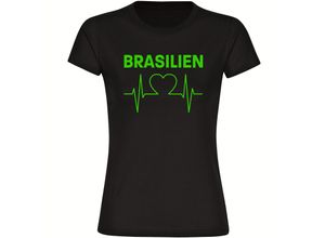 4068859286446 - multifanshop Damen T-Shirt - Brasilien - Herzschlag - Druck gelb - Frauen