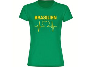 4068859286538 - multifanshop Damen T-Shirt - Brasilien - Herzschlag - Druck gelb - Frauen