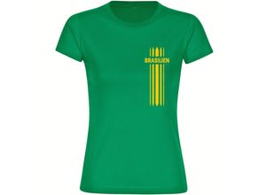 4068859286750 - multifanshop Damen T-Shirt - Brasilien - Streifen - Druck gelb - Frauen