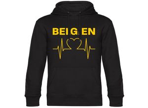 4068859290528 - multifanshop® Kapuzen Sweatshirt - Belgien - Herzschlag - Druck gelb