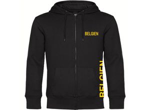 4068859290771 - multifanshop® Kapuzen Sweatshirt Jacke - Belgien - Brust & Seite - Druck gelb