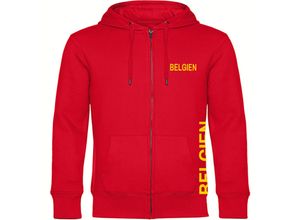 4068859290825 - multifanshop® Kapuzen Sweatshirt Jacke - Belgien - Brust & Seite - Druck gelb