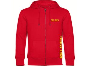 4068859290863 - multifanshop® Kapuzen Sweatshirt Jacke - Belgien - Brust & Seite - Druck gelb