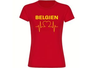 4068859291662 - multifanshop Damen T-Shirt - Belgien - Herzschlag - Druck gelb - Frauen