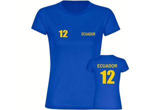 4068859293116 - multifanshop Damen T-Shirt - Ecuador - Trikot Nummer 12 - Druck gelb - Frauen