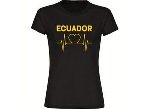 4068859293437 - multifanshop Damen T-Shirt - Ecuador - Herzschlag - Druck gelb - Frauen