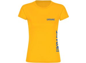 4068859297831 - multifanshop Damen T-Shirt - Ukraine - Brust & Seite - Druck blau - Frauen