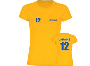 4068859297985 - multifanshop Damen T-Shirt - Ukraine - Trikot Nummer 12 - Druck blau - Frauen