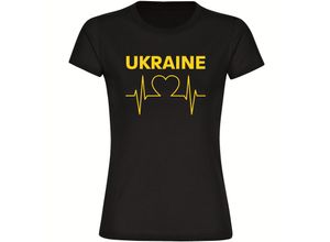 4068859298203 - multifanshop Damen T-Shirt - Ukraine - Herzschlag - Druck gelb - Frauen