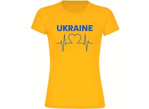 4068859298319 - multifanshop® Damen T-Shirt - Ukraine - Herzschlag - Druck blau