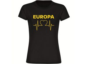 4068859303563 - multifanshop Damen T-Shirt - Europa - Herzschlag - Druck gelb - Frauen