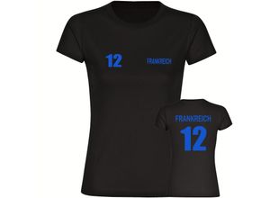 4068859308599 - multifanshop Damen T-Shirt - Frankreich - Trikot Nummer 12 - Druck blau - Frauen