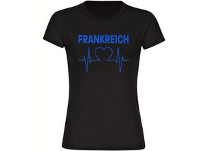 4068859308902 - multifanshop Damen T-Shirt - Frankreich - Herzschlag - Druck blau - Frauen