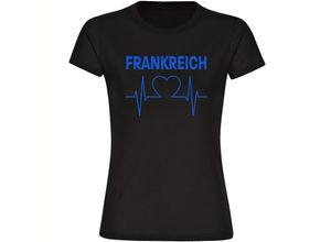 4068859308926 - multifanshop® Damen T-Shirt - Frankreich - Herzschlag - Druck blau