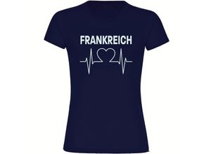 4068859308964 - multifanshop® Damen T-Shirt - Frankreich - Herzschlag - Druck weiß