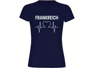 4068859309008 - multifanshop® Damen T-Shirt - Frankreich - Herzschlag - Druck weiß