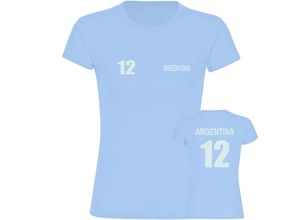 4068859329624 - multifanshop® Damen T-Shirt - Argentina - Trikot 12 - Druck weiß