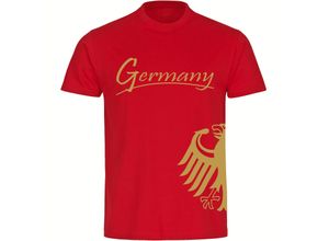 4068859346607 - multifanshop® Herren T-Shirt - Germany - Adler seitlich Gold - Druck gold metallic
