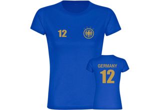 4068859354312 - multifanshop® Damen T-Shirt - Germany - Adler Retro Trikot 12 Gold - Druck gold metallic
