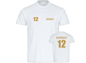 4068859356583 - multifanshop Kinder T-Shirt - Germany - Trikot Nummer 12 Gold - Druck gold metallic - Kind