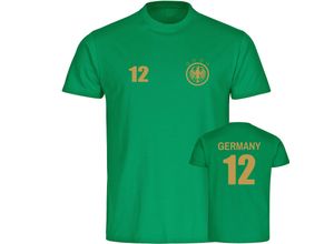 4068859361495 - multifanshop® Kinder T-Shirt - Germany - Adler Retro Trikot 12 Gold - Druck gold metallic 4068859361495 - multifanshop® Kinder T-Shirt - Germany - Adler Retro Trikot 12 Gold - Druck gold metallic