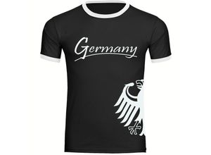 4068859367589 - multifanshop® Kontrast T-Shirt - Germany - Adler seitlich - Druck weiß