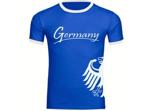 4068859367701 - multifanshop® Kontrast T-Shirt - Germany - Adler seitlich - Druck weiß