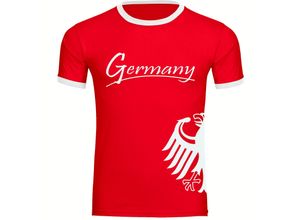 4068859367794 - multifanshop® Kontrast T-Shirt - Germany - Adler seitlich - Druck weiß