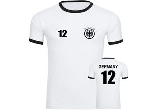 4068859368340 - multifanshop Kontrast T-Shirt - Germany - Adler Retro Trikot 12 - Druck schwarz - Männer