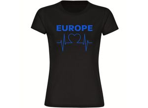 4068859371722 - multifanshop® Damen T-Shirt - Europe - Herzschlag - Druck blau